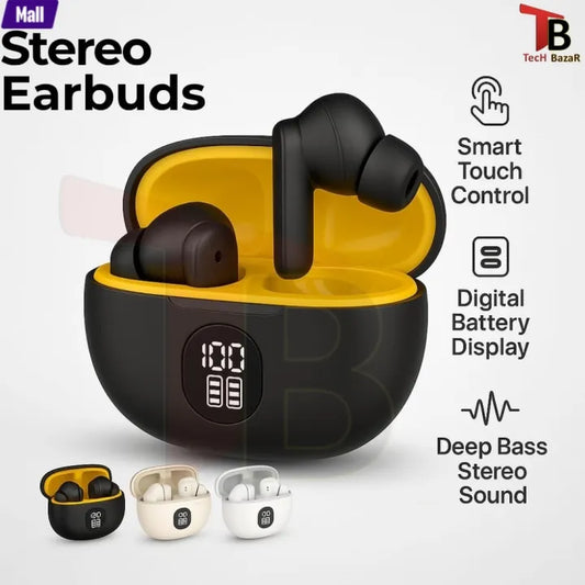 Earbuds - Stereo Bluetooth Earbuds - True Wireless Earphones with Deep Bass, Touch Control & Noise Reduction Mic